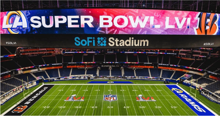 Logo of Super Bowl LVI at So-Fi stadium between the Rams & Bengals